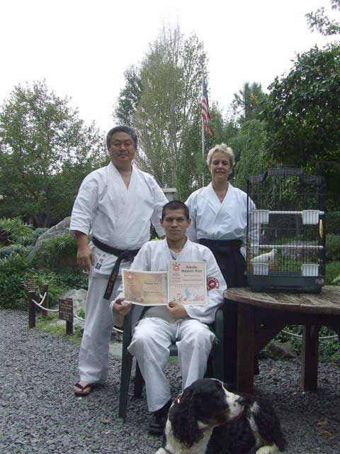  Armando, Nippon Kan Kancho, Gaku Homma and Ahan President Emily Busch in the Nippon Kan gardens.