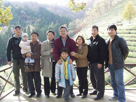 Tea plantations outside of Suncheon. From left; Min Sensei, Homma Kancho,  second from right Yoon Sensei.