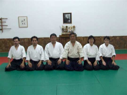 From left Alberto Sensei, Fernando Sensei, Yoon Sensei, Homma Kancho, Miae Sensei and Rebecca Sensei at the Cuautla dojo. 