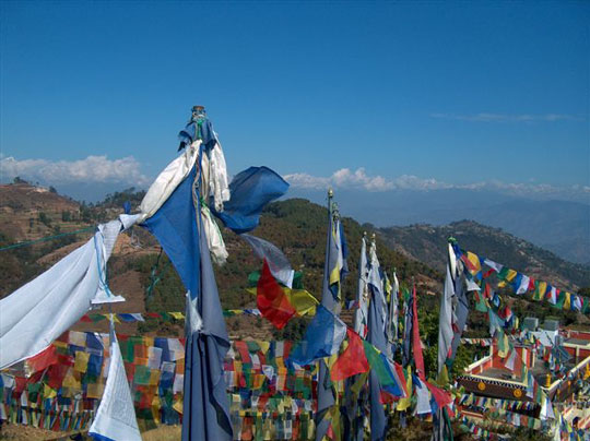 The Himalaya Mountains visible from the Nawa Buddha Temple.