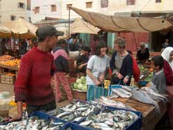 Teruyo-san and Emily Busch shopping in the local markets.