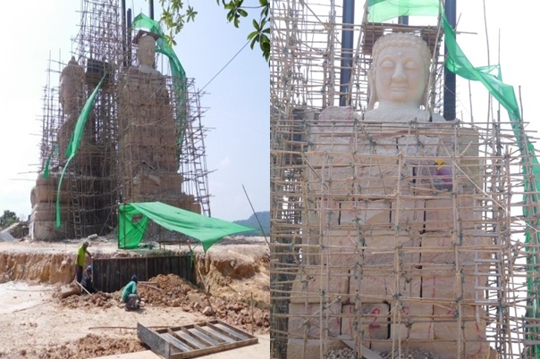 Solid rock Buddhist Monument along the border between Thailand and Laos.     